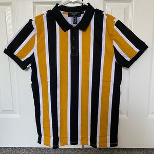 NWT Forever 21 Gold & Black Striped Polo Shirt